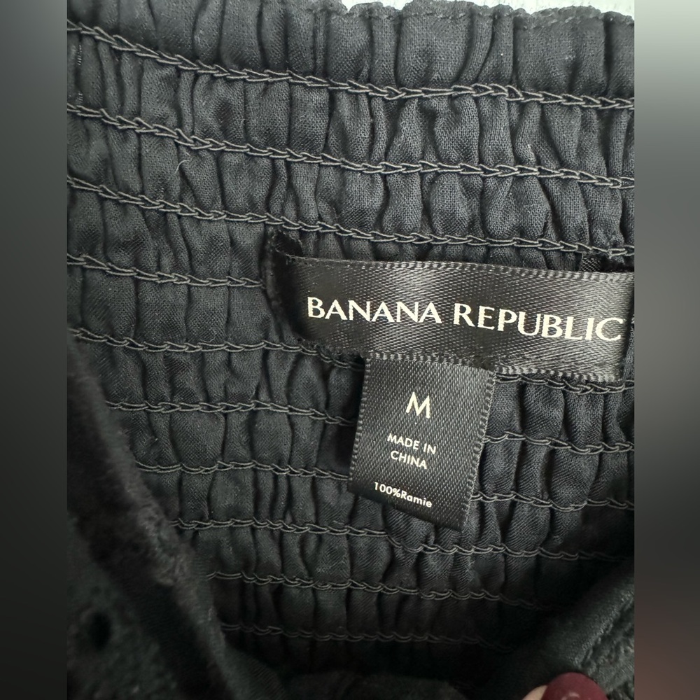 Banana Republic Black Eyelet Twist Front Puff-Sleeve - Size M - Mini Dress - Picture 3 of 4